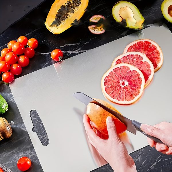 Stainless Steel Cutting Board - Easy to Clean, Dual-Sided Use, Durable, Suitable for All Kitchen Tasks, Food-Safe, Perfect for Chopping, Slicing, and Preparing Meats, Essential Kitchen Essential | Food Prep | Durable Kitchenware Can Hold Approximately 8 Tomatoes - Image 4