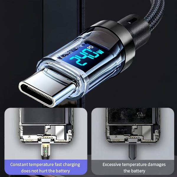 [Fast Charging Cable] PD240W 5A USB C Type-C Super Fast Charging Cable with LED Real-Time Display, Nylon Braided Data Cord for iPhone 16/15, Samsung, Xiaomi Redmi, OnePlus OPPO - Image 8