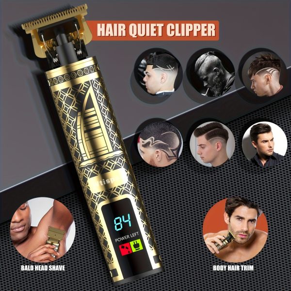 3pcs/se 1pc/sett Men's Professional Golden Hair Clipper & Trimmer Set - USB Rechargeable Hair Cutting Kit with LCD Display Including Electric Shaver, T-Blade Trimmer, 8 Limit Combs, 3 USB Cables, 3 Cleaning Brushes & Combs - The Ideal Gift - Image 7