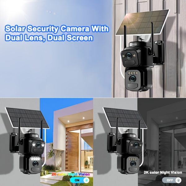 High Quality [10x Zoom] 360-degree Low-power CCTV Solar Panel Battery 2K WiFi Camera with Spotlight Alarm, Motion Detection, Color Night Vision, Two-way Audio - Image 3