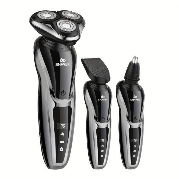 SKYUV Men's 3-in-1 Electric Razor - USB Rechargeable, Portable Shaver with Nose Hair Trimmer & Digital Display, Stainless Steel Blades for Smooth Shaving, Ergonomic Design, Fast Charging, Long-Lasting Battery, Easy to Clean - Image 4