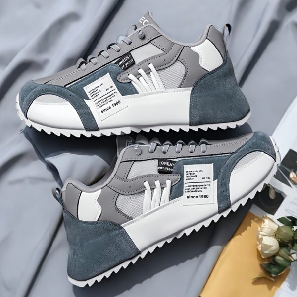 [Trendy Sneakers] Comfortable Plus Size Men's Casual Sneakers | Versatile Trendy Running Shoes with Mesh Ventilation, Olive Green & White Design, Lace-Up Closure for All Seasons, Comfortable Fabric Upper with PVC Sole - Image 7