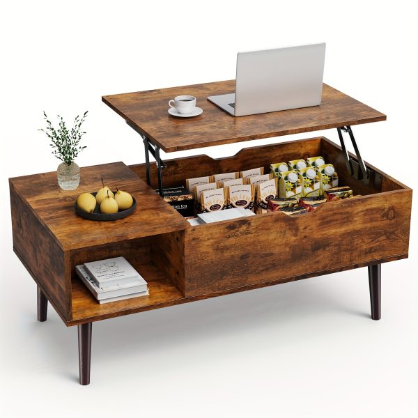 Lift Top Coffee Table (Free Shipping) For Living Room With Hidden Storage Compartment, With Adjustable Storage Shelf For Living Room, Vintage Style, Durable Wood Construction, Lift-top Drawer Modern Coffee Tables Wood Coffee Table, Local Warehouse - Image 6
