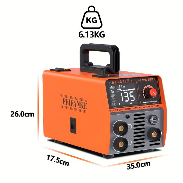 FEIFANKE MIG135 Heavy-Duty Commercial/Industrial Welding Machine - 110V/220V Dual Voltage, 120A DC Welder with Gasless MIG, Lift TIG, MMA/ARC, Flux Core - Compact Welder for Carbon & Stainless Steel, Workshop, Construction, Farm, DIY - with Electrical Holder & Wiring Harnesses, Metal Fabrication, Portable Design, Durable Build, Industrial Workers - Image 2
