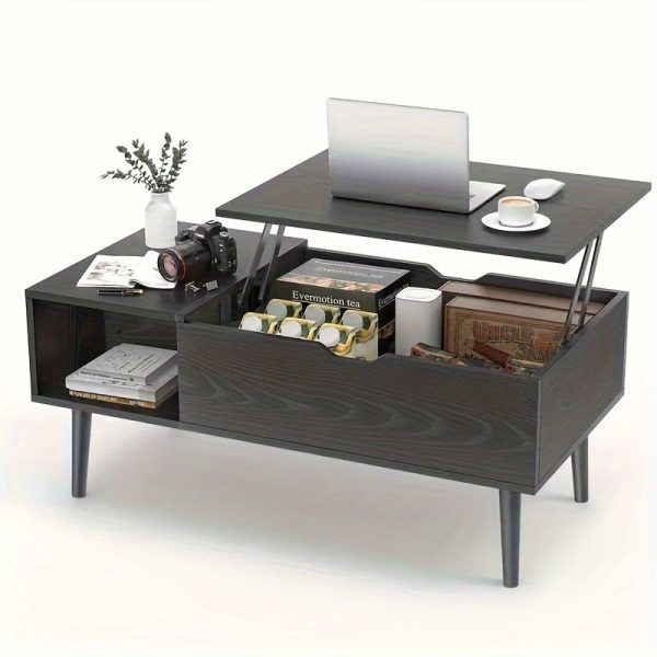 Lift Top Coffee Table (Free Shipping) For Living Room With Hidden Storage Compartment, With Adjustable Storage Shelf For Living Room, Vintage Style, Durable Wood Construction, Lift-top Drawer Modern Coffee Tables Wood Coffee Table, Local Warehouse - Image 11