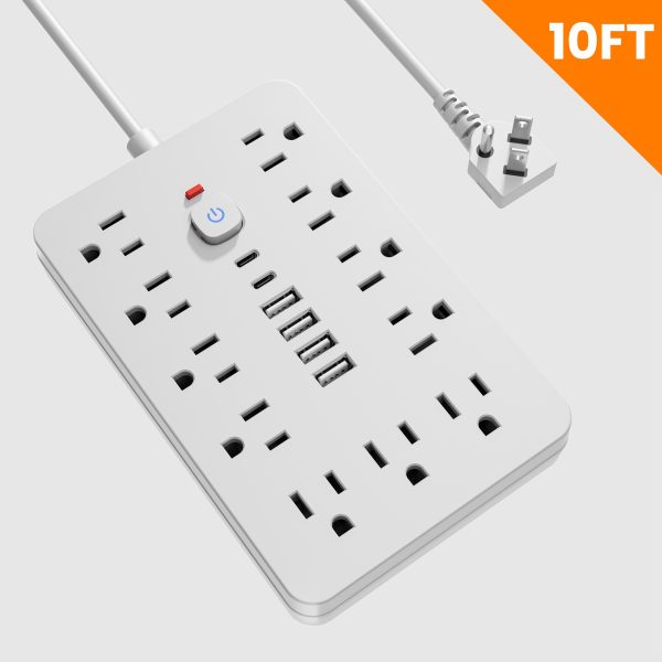 Power Strip Surge Protector With Usb Ports Extension Cord With Multiple Outlets Usb Wall Plug, Multi Plug Outlet Extension Cord With Usb Ports Power Outlet Extension Long Extension Cord With Multiple Outlets, Plug Adapter Desk Power Extension Cord Connector Multiple Outlet Expander Extension Board.17-in-1 Flat Plug Power Strip 11 Spacious AC Outlets With 6 USB Ports (including 2 Type-C) With Overload Protection - Image 7