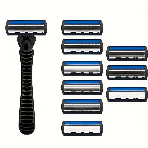 Men's 6-Layer Manual Razor Set with Non-Slip Metal Handle, Multiple Replacement Blades - Ideal for Beard and Mustache Trimming, Men's Grooming Kit|Sleek Razor Design|Durable Shaver Set, Beard Grooming Kit - Image 10