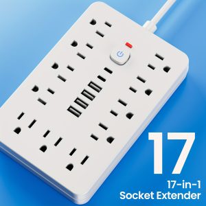 Power Strip Surge Protector With Usb Ports Extension Cord With Multiple Outlets Usb Wall Plug, Multi Plug Outlet Extension Cord With Usb Ports Power Outlet Extension Long Extension Cord With Multiple Outlets, Plug Adapter Desk Power Extension Cord Connector Multiple Outlet Expander Extension Board.17-in-1 Flat Plug Power Strip 11 Spacious AC Outlets With 6 USB Ports (including 2 Type-C) With Overload Protection