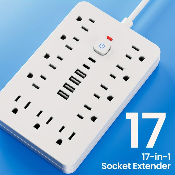 Power Strip Surge Protector With Usb Ports Extension Cord With Multiple Outlets Usb Wall Plug, Multi Plug Outlet Extension Cord With Usb Ports Power Outlet Extension Long Extension Cord With Multiple Outlets, Plug Adapter Desk Power Extension Cord Connector Multiple Outlet Expander Extension Board.17-in-1 Flat Plug Power Strip 11 Spacious AC Outlets With 6 USB Ports (including 2 Type-C) With Overload Protection