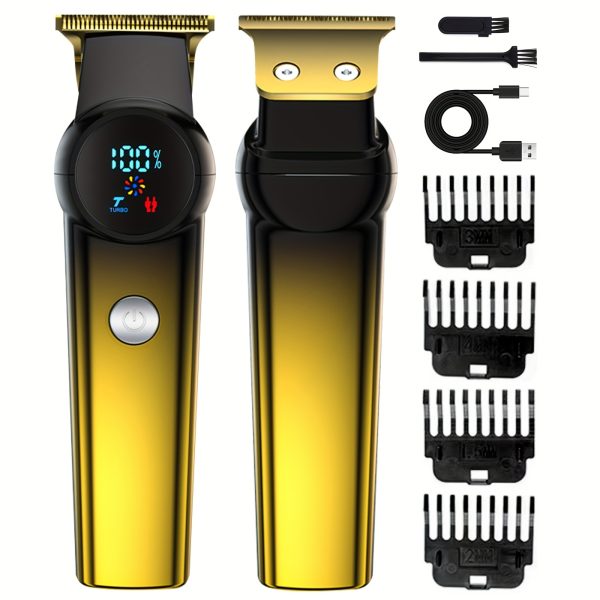 3pcs/se 1pc/sett Men's Professional Golden Hair Clipper & Trimmer Set - USB Rechargeable Hair Cutting Kit with LCD Display Including Electric Shaver, T-Blade Trimmer, 8 Limit Combs, 3 USB Cables, 3 Cleaning Brushes & Combs - The Ideal Gift - Image 6