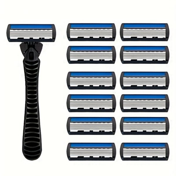 Men's 6-Layer Manual Razor Set with Non-Slip Metal Handle, Multiple Replacement Blades - Ideal for Beard and Mustache Trimming, Men's Grooming Kit|Sleek Razor Design|Durable Shaver Set, Beard Grooming Kit - Image 12