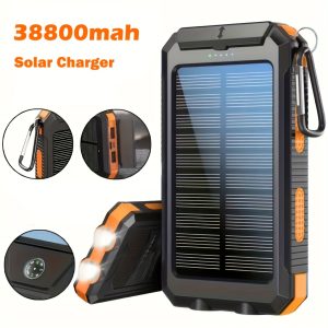 [Solar Power Bank 38800mAh]Outdoor USB-C Portable Charger with Flashlight & Compass | High Quality Solar Phone Charger for Camping Hiking Travel