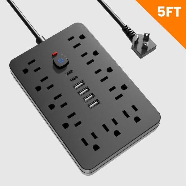 Power Strip Surge Protector With Usb Ports Extension Cord With Multiple Outlets Usb Wall Plug, Multi Plug Outlet Extension Cord With Usb Ports Power Outlet Extension Long Extension Cord With Multiple Outlets, Plug Adapter Desk Power Extension Cord Connector Multiple Outlet Expander Extension Board.17-in-1 Flat Plug Power Strip 11 Spacious AC Outlets With 6 USB Ports (including 2 Type-C) With Overload Protection - Image 8