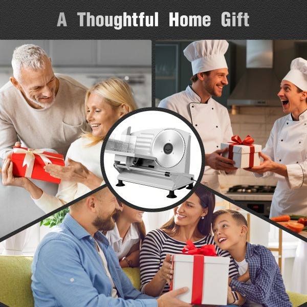 MULISOFT Electric Meat Slicer with 2 Removable Stainless Steel Blades, Adjustable Thickness, Child Safety Lock, Semi-Automatic Operation for Meat, Cheese, Bread - 120V US Plug, Durable Kitchen Tool for Home Use, Meat Slicer for Home Use, Food Preparation, Sleek Metallic Finish, Sturdy Construction - Image 9