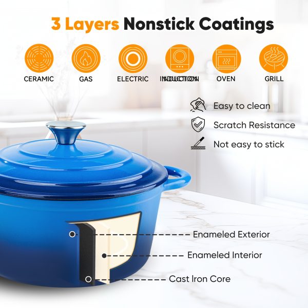 6 Quart Enameled Cast Iron Dutch Oven With Lid, Premium Durability Oven Safe Up To 500°F, Heavy Duty Cookware Perfect For Bread Baking, Stews, Braising & Roasting - Image 3