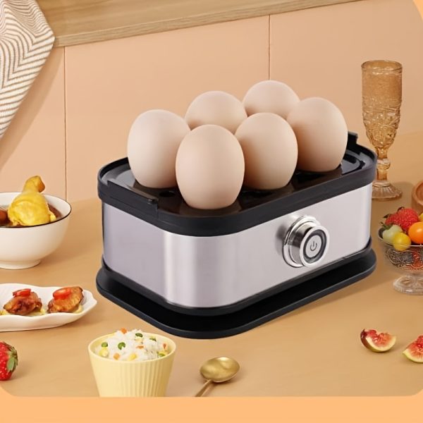 Premium Electric Quick Egg Cooker, 6 Eggs Cooked, 7-in-1 Function with Tray Lid for Soft Boiling/Medium Boiling/Egg Frying/Baking Vegetables And Steaming, Stainless Steel - Image 3