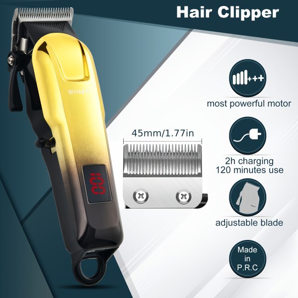 3pcs/se 1pc/sett Men's Professional Golden Hair Clipper & Trimmer Set - USB Rechargeable Hair Cutting Kit with LCD Display Including Electric Shaver, T-Blade Trimmer, 8 Limit Combs, 3 USB Cables, 3 Cleaning Brushes & Combs - The Ideal Gift - Image 3