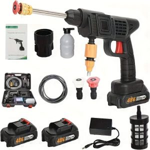 High-Pressure Wireless Car Wash Kit with 5m Long Tube - Rechargeable High-Power Battery, Adjustable Spray Nozzle, Tool Box Included - Ideal for Outdoor & Vehicle Cleaning, Car Wash Accessories