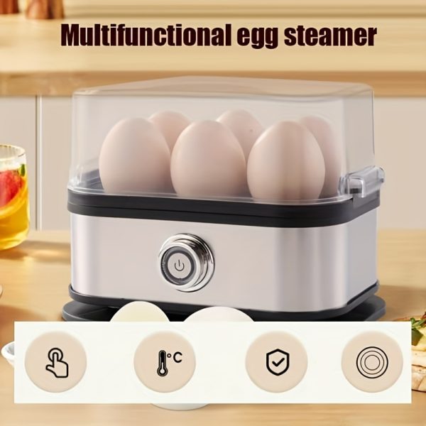 Premium Electric Quick Egg Cooker, 6 Eggs Cooked, 7-in-1 Function with Tray Lid for Soft Boiling/Medium Boiling/Egg Frying/Baking Vegetables And Steaming, Stainless Steel - Image 9