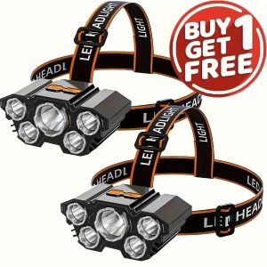Buy One Get One Free, Total of 2pcs Multi-Purpose 5LED Headlight Headlight Flashlight Outdoor Usb Charging Fishing Headlight Strong Light Four Mode Headlight Flashlight for Camping, Work, Maintenance, Car Maintenance, Decoration