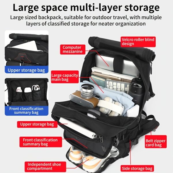 Men's Convertible Travel Backpack - Lightweight Carry-On Laptop Bag with 15.6" Laptop compartment, Expandable Shoe storage, Durable Polyester Construction, Adjustable Shoulder Straps & Side Pockets - Convertible Duffle for Business, Gym, Airplane, Hiking - All-in-One Backpack for Frequent Travelers, Business Trip, Sporty Look, Reinforced Stitching, Zippered Pockets, Frequent Flyer - Image 8