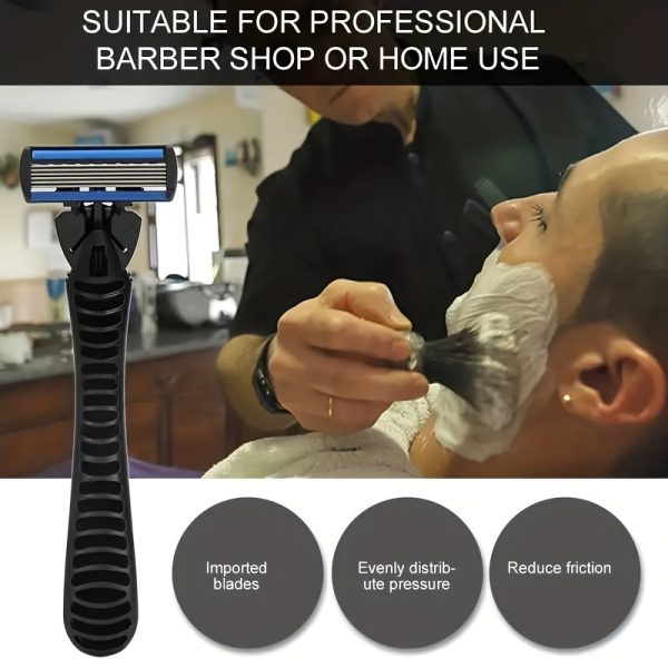Men's 6-Layer Manual Razor Set with Non-Slip Metal Handle, Multiple Replacement Blades - Ideal for Beard and Mustache Trimming, Men's Grooming Kit|Sleek Razor Design|Durable Shaver Set, Beard Grooming Kit - Image 3