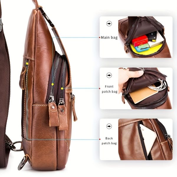 [New Leather Chest Bag] 2024 New Large Capacity Pure Leather Men's Chest Bag | First Layer Cowhide Crossbody Bag - Image 6