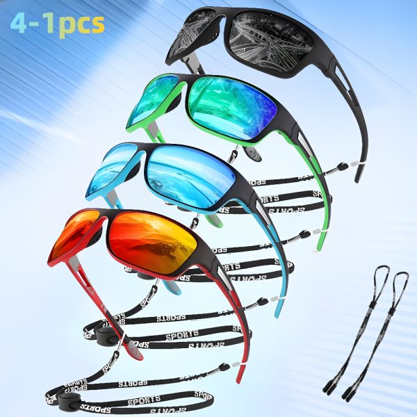 4-1pc High-quality polarized sports Fashion Glasses with adjustable straps, lightweight and durable. Perfect for cycling, driving, fishing, and premium golfing—an ideal gift choice for festive occasions