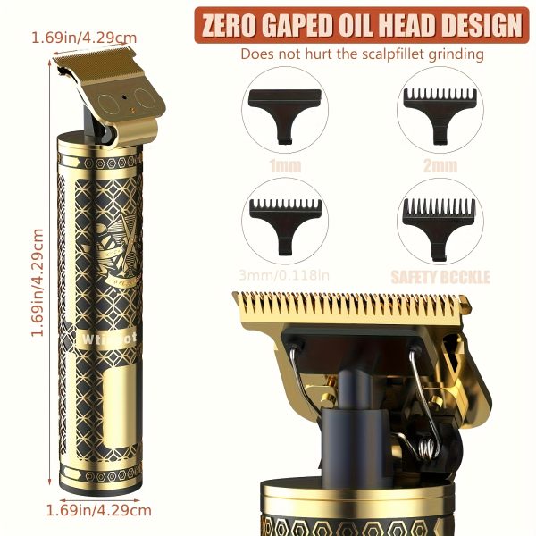 3pcs/se 1pc/sett Men's Professional Golden Hair Clipper & Trimmer Set - USB Rechargeable Hair Cutting Kit with LCD Display Including Electric Shaver, T-Blade Trimmer, 8 Limit Combs, 3 USB Cables, 3 Cleaning Brushes & Combs - The Ideal Gift - Image 4