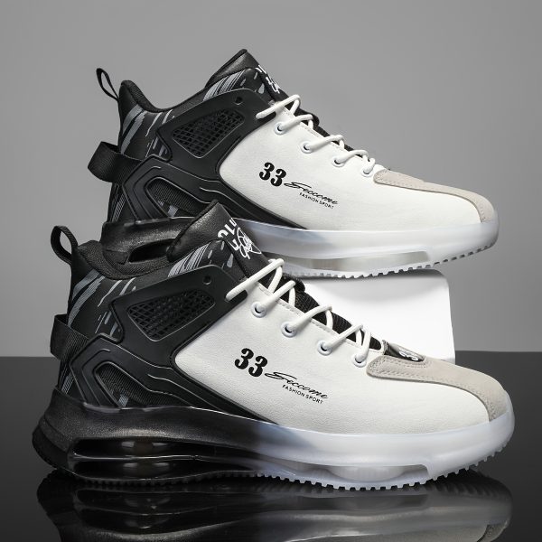 [Lightweight Sneakers] Lightweight Men's Sneakers | Low-Top Lace-Up Design - Cushioned Midsole - Non-Slip Rubber Outsole - PU Upper - Black - for Casual & Formal Events, Gym Footwear, Sporty Look, Breathable Lining, Versatile Footwear, Fitness Enthusiasts, Durable Construction, Training Footwear - Image 4
