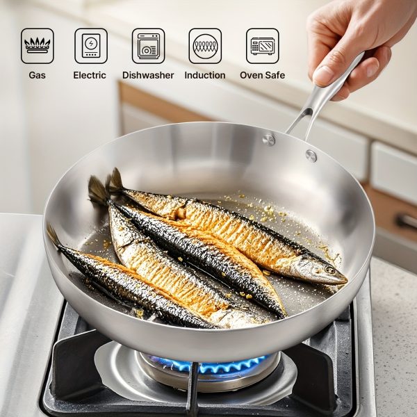 3pcs Stainless Steel Frying Pan Set, 8.66/9.44/10.23 Inch Multifunctional Skillets and Omelette Pans, Food Grade and Induction Compatible, Professional Kitchen Utensils for Gas Stoves, Induction Cookers, Essential Home Kitchen Supplies for Chefs - Image 5