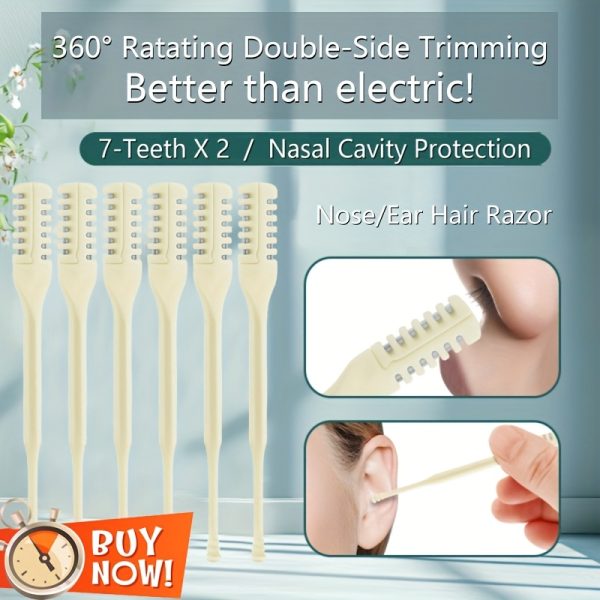 Today's Deal! 6pcs Gift Set, Works Better Than Electric Trimmers! Upgraded 2-in-1 Nose Hair Trimmer - Gentle, Painless, Unisex. Portable Manual Design with 360° Dual Heads: Precision Nose Hair Trimming + Earwax Cleaning. Light Beige-safe Facial Hair Tool - Image 5