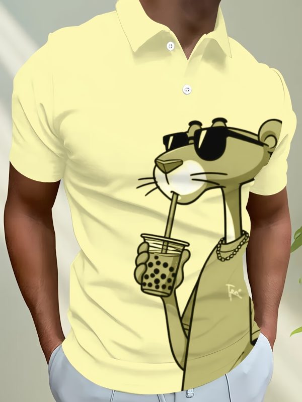 Men's Casual Short Sleeve Shirt - 3D Pink Panther Print, Breathable Summer Streetwear, Button- Collar, Machine Washable, Comfortable Fashion, Playful Design, Smooth Texture - Image 5