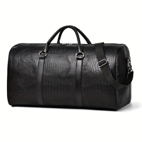[Retro Duffel Bag] Durable Retro Crocodile-Textured Large Capacity Travel Duffel Bag | Unisex Vacation Luggage, Deep Brown/Black, Versatile Gift for Men & Women - Image 4