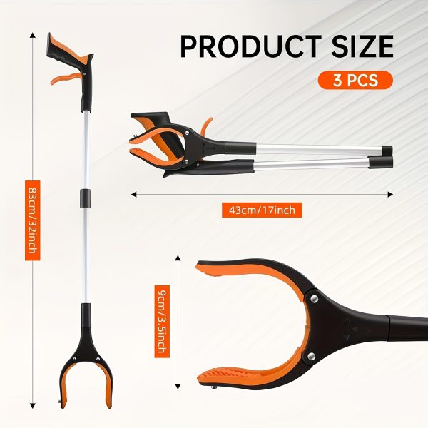 Heavy-Duty 32" Folding Orange Gripper Tool with 360° Rotating Head, 4" Wide Claws & Strong Magnetic Tip - Lightweight Stainless Steel Garbage Picker for Hotels, Home, Office Cleaning, Hotel Housekeeping Equipment, Durable Construction - Image 2