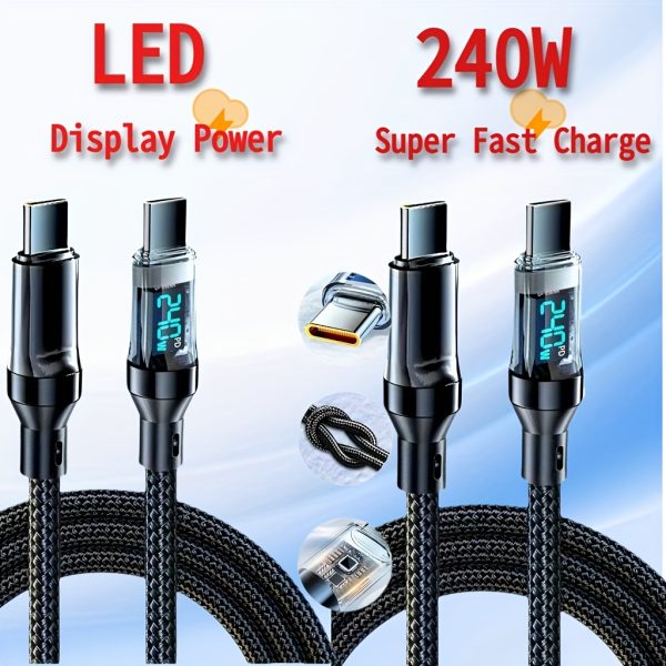 [Fast Charging Cable] PD240W 5A USB C Type-C Super Fast Charging Cable with LED Real-Time Display, Nylon Braided Data Cord for iPhone 16/15, Samsung, Xiaomi Redmi, OnePlus OPPO - Image 6