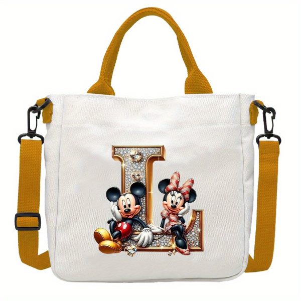 [DISNEY Crossbody Bag] DISNEY Large Capacity Crossbody Bag | White with Golden Lettering, Yellow Adjustable Strap, Durable Commuter & Travel Shoulder Bag for Women, Perfect Birthday Gift, Playful Design, Goldtoned Lettering, Mickey & Minnie Mouse - Image 21
