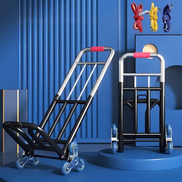 1pc Folding Trolley, with Wheel Design, Is Convenient for Climbing Stairs. It Is A Portable Aluminum Trolley with A Telescopic Handle And Rubber Wheels, Suitable for Moving, Shopping, Traveling And Office Use - Image 2