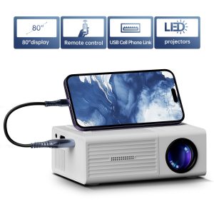 Mini Projector, Portable Video Projector, Home Theater Projector, Supports Mobile Screen Projection, Supports Native Resolution of 1280X720P, Suitable for Offices, Outdoor Camping, Etc, Movie Projector