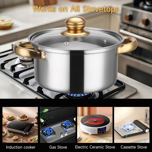 12pcs Stainless Steel Cookware Set, Pots and Pans Set with Stock Pot, Frying Pans, Saucepan and 6 Glass Lids, Induction, Gas and Electric Stovetop Compatible, Dishwasher Safe, Kitchen Items for Home Chefs, Cooking Enthusiasts and Families - Image 6