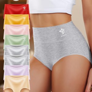 8pcs Women'S High-Waisted Briefs - Soft Comfortable Solid Color Underwear with Butterfly Letter Design, Minimalist Style Triangle Cut, 8 Vibrant Colors for Casual Attire, Cute Underwear, Stylish Waistband, Comfortable Fit