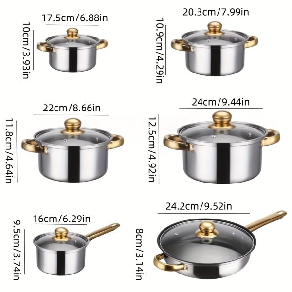 12pcs Stainless Steel Cookware Set, Pots and Pans Set with Stock Pot, Frying Pans, Saucepan and 6 Glass Lids, Induction, Gas and Electric Stovetop Compatible, Dishwasher Safe, Kitchen Items for Home Chefs, Cooking Enthusiasts and Families - Image 5
