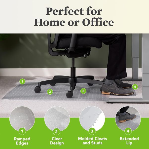 Office Chair Mat for Low Pile Carpeted Floors, Clear Carpet Chair Mats for Home & Office, Studded Floor Mat for Office Chair On Carpet(36" X 48") - Image 2