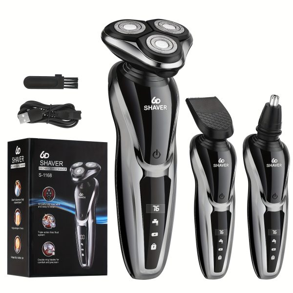 SKYUV Men's 3-in-1 Electric Razor - USB Rechargeable, Portable Shaver with Nose Hair Trimmer & Digital Display, Stainless Steel Blades for Smooth Shaving, Ergonomic Design, Fast Charging, Long-Lasting Battery, Easy to Clean