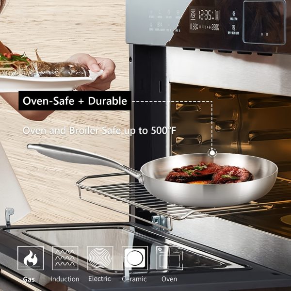 3pcs Stainless Steel Frying Pan Set, 8.66/9.44/10.23 Inch Multifunctional Skillets and Omelette Pans, Food Grade and Induction Compatible, Professional Kitchen Utensils for Gas Stoves, Induction Cookers, Essential Home Kitchen Supplies for Chefs - Image 3