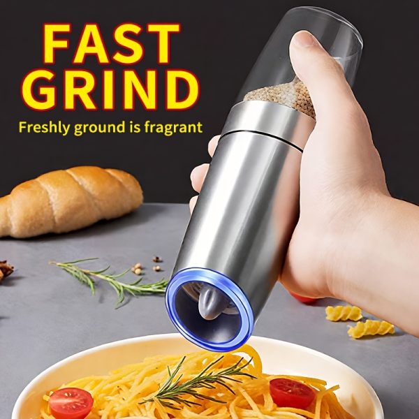 2pcs Gravity Electric Salt And Pepper Grinder Set, Battery Powered LED Light One Hand Automatic Operation, Adjustable Coarseness Mill Grinders Shakers Black, Kitchen Gadgets Gift Ideas, Best for Christmas - Image 3