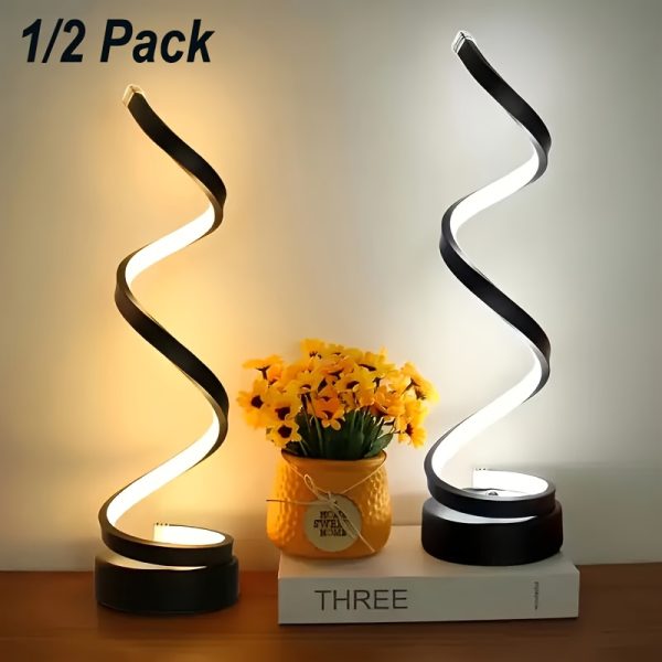 Bedside Table Lamp for Bedroom - 2/1 Pack Touch Lamp USB C Charging Ports, 3 Way Dimmable Modern Minimalist Dimmable Spiral Table Lamp for Living Room, Desk, LED Bulb Included (Black/White)