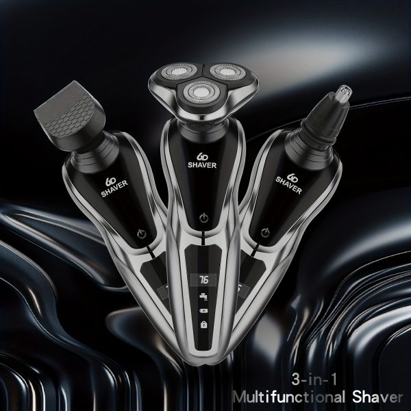 SKYUV Men's 3-in-1 Electric Razor - USB Rechargeable, Portable Shaver with Nose Hair Trimmer & Digital Display, Stainless Steel Blades for Smooth Shaving, Ergonomic Design, Fast Charging, Long-Lasting Battery, Easy to Clean - Image 6
