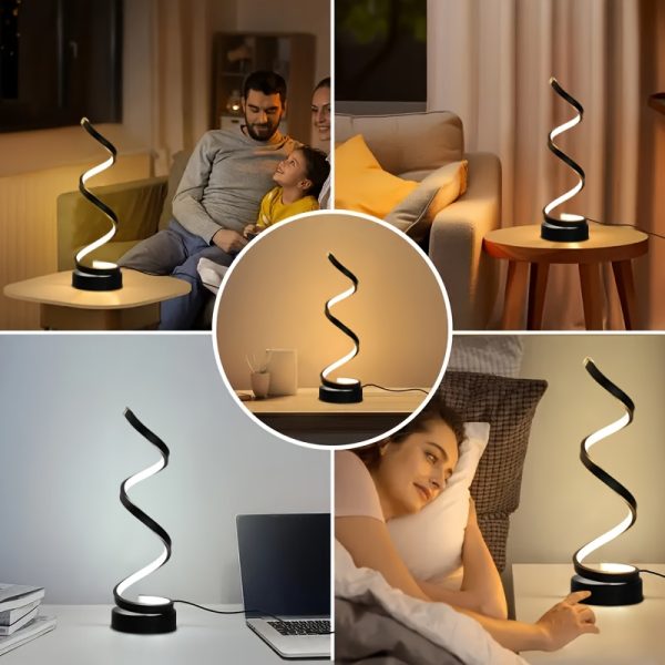 Bedside Table Lamp for Bedroom - 2/1 Pack Touch Lamp USB C Charging Ports, 3 Way Dimmable Modern Minimalist Dimmable Spiral Table Lamp for Living Room, Desk, LED Bulb Included (Black/White) - Image 13