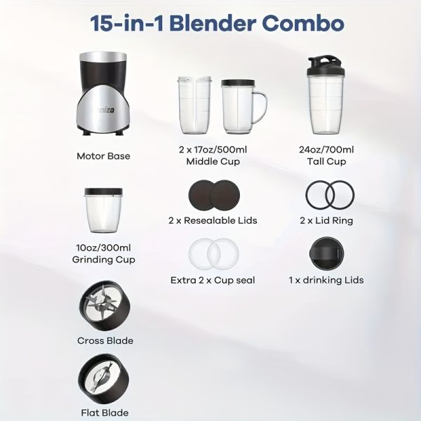 900W Smoothie Juicer, Milkshake And Smoothie Blender, 15pcs Personal Blender And Grinder Set For Kitchen, Juicer Machine Icer With 4 BPA-Free Portable Blending Cups, Nutritional Recipes, Christmas Gifts, Durable Kitchen Gadgets - Image 3